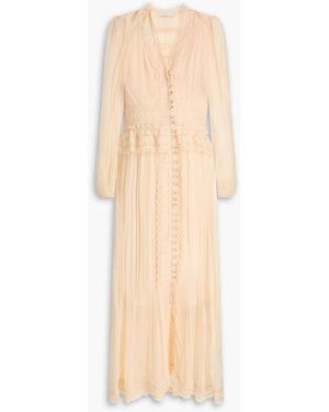 Zimmermann Lace-Trimmed Crepon Midi Dress - Natural
