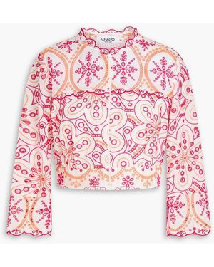 Charo Ruiz Pupe Cropped Broderie Anglaise Cotton-Blend Jacket - Red