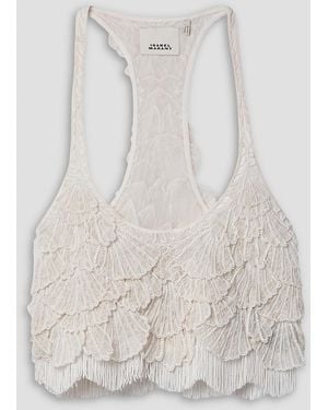 Isabel Marant Venus Cropped Beaded Appliquéd Silk-muslin Tank - White