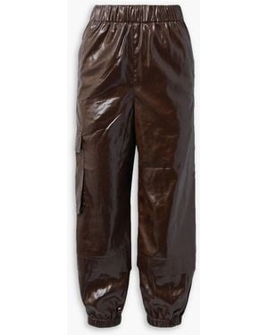 Tibi Gleam Wilt Glossed-crepe Track Trousers - Brown