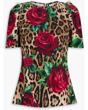 Dolce & Gabbana Ruffled Printed Stretch-crepe Top - White