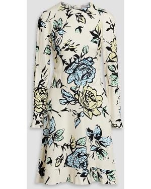 RED Valentino Draped Cutout Floral-Print Crepe Dress - White