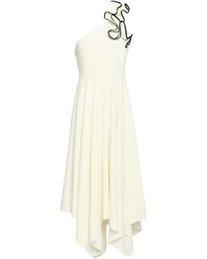 Halston One-Shoulder Ruffled Stretch-Crepe Midi Dress - White