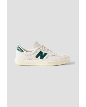 New Balance T500 Leather-Trimmed Suede Sneakers - White