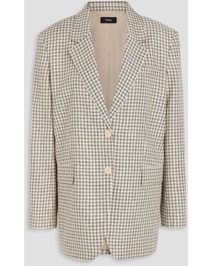 Theory Gingham Linen-Blend Jacquard Blazer - White