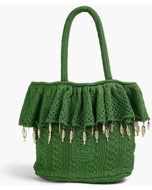 Sandro Embellished Crochet Tote - Green