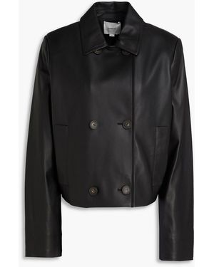 Vince Double-Breasted Leather Jacket - Black