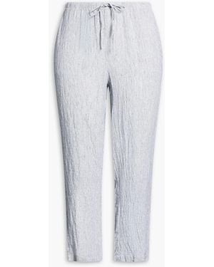Eileen Fisher Striped Cotton-Chambray Tapered Trousers - White