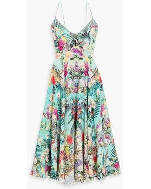 CAMILLA Crystal-Embellished Printed Linen Maxi Dress - White