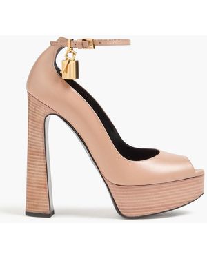 Tom Ford Padlock Leather Platform Court Shoes - White