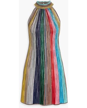 Missoni Metallic Striped Ribbed-Knit Mini Dress - White