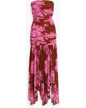 retroféte Teryn Strapless Floral-Print Silk-Chiffon Maxi Dress - White