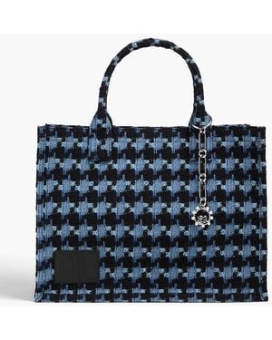 Sandro Embellished Houndstooth Tweed Tote - Blue