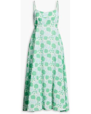 HANNAH Elena Floral-Print Linen Midi Dress - Green