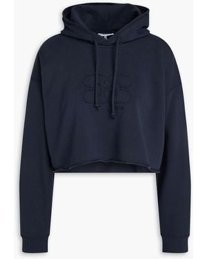 Ganni Cropped French Cotton-terry Hoodie - Blue