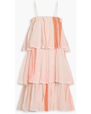 lemlem Tiered Cotton-Blend Jacquard Dress - Pink