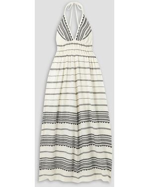 lemlem Gete Striped Cotton Halterneck Midi Dress - White