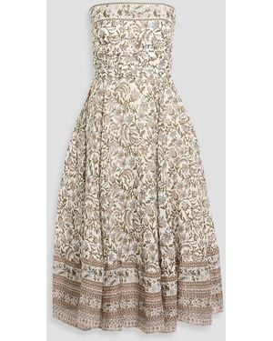 Veronica Beard Lana Strapless Floral-Print Ramie Midi Dress - Natural
