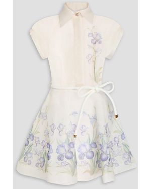 Zimmermann Floral-print Linen And Silk-blend Organza Mini Shirt Dress - White