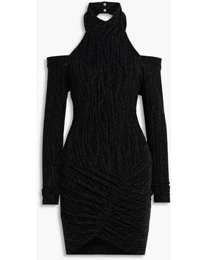 IRO Cabera Cold-shoulder Metallic Jacquard-knit Mini Dress - Black