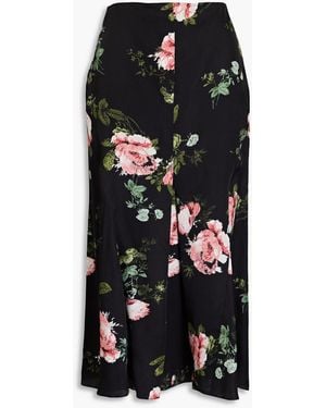 Erdem Cavendish Pleated Floral-Print Seersucker Midi Skirt - Black