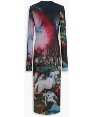 Mugler Ambera Wellmann Impossession Printed Stretch-mesh Midi Dress - Black
