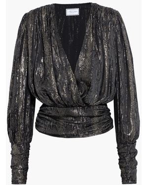 Redemption Ruched Silk-blend Jacquard Wrap Top - Black