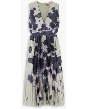 Altuzarra Pamela Pleated Printed Satin Midi Dress - Grey