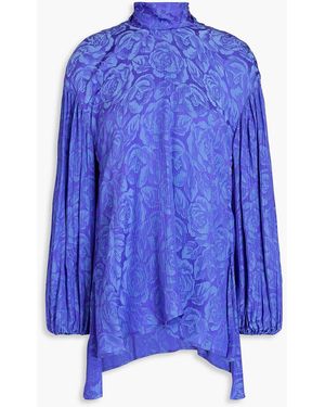 Chloé Floral-print Plissé-crepe Blouse - Blue