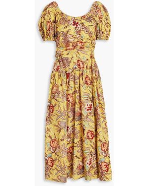 Ulla Johnson Golda Cutout Printed Cotton-poplin Midi Dress - Metallic