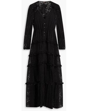 Maje Ruffled Devoré-Organza Midi Dress - Black