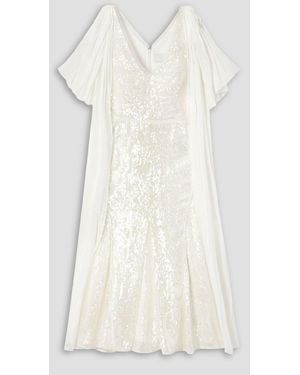 Erdem Draped Chiffon-paneled Sequined Satin Midi Dress - White