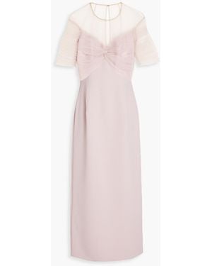 Jenny Packham Crystal-embellished Tulle-paneled Crepe Midi Dress - Pink