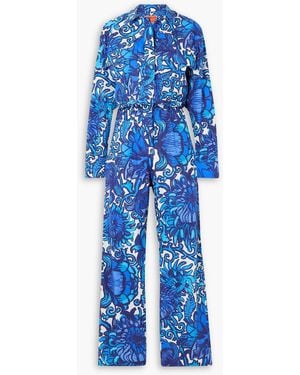 La DoubleJ Aviator Floral-Print Cotton-Poplin Jumpsuit - Blue