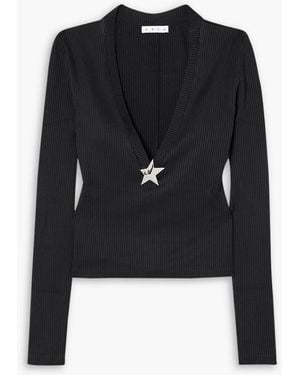 Area Embellished Ribbed-jersey Top - Black