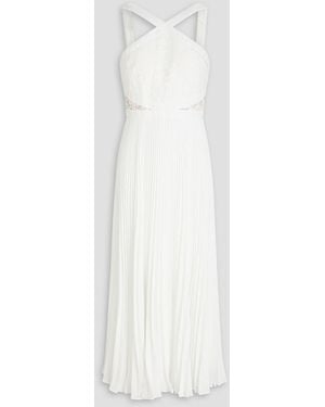 ML Monique Lhuillier Guipure Lace-paneled Pleated Crepe Midi Dress - White