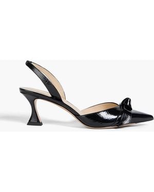 Alexandre Birman Clarita Bell 60 Bow-Detailed Crinkled Patent-Leather Slingback Court Shoes - Black