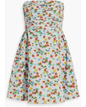 HVN Karla Strapless Printed Cotton-blend Poplin Mini Dress - White