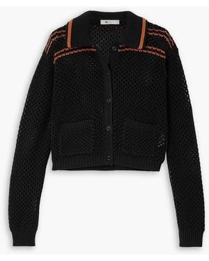 RE/DONE Striped Crocheted Cotton Cardigan - Black