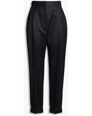 McQueen Pinstriped Wool Tapered Trousers - Black