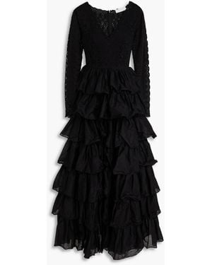 Zimmermann Tiered Broderie Anglaise Cotton And Mousseline Gown - Black