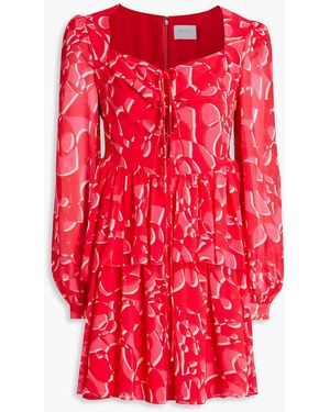 ONE33 SOCIAL Gathered Printed Georgette Mini Dress