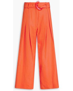 FARM Rio Belted Lyocell And Cotton-blend Wide-leg Trousers - Orange