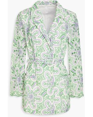 Charo Ruiz Kora Belted Broderie Anglaise Cotton-Blend Blazer - Green