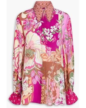 CAMILLA Crystal-Embellished Floral-Print Silk Crepe De Chine Blouse - Pink