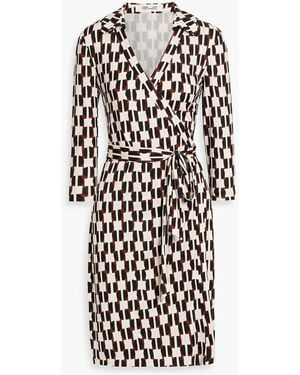 Diane von Furstenberg Jeanne Printed Silk-Jersey Mini Wrap Dress - White