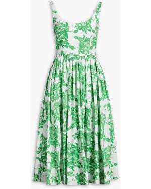 Emilia Wickstead Eglantine Pleated Printed Cotton-Poplin Midi Dress - Green
