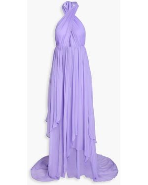 retroféte Neckholder-maxikleid aus seidenchiffon mit cut-outs - Lila
