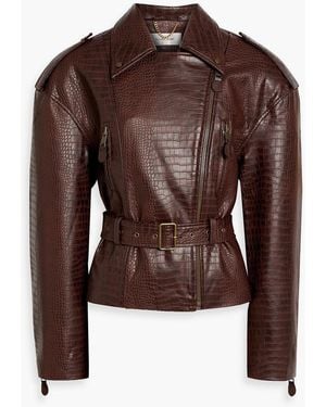 Ronny Kobo Lilou Belted Croc-Effect Jacket - Brown