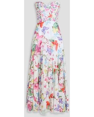 Charo Ruiz Danny Strapless Tiered Printed Cotton-Blend Maxi Dress - White